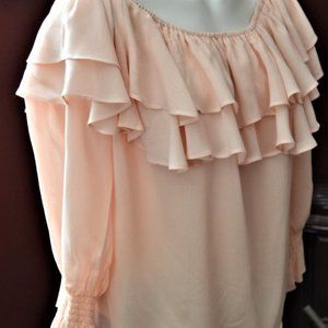 GIANNI BINI WOMEN'S SMALL PINK OFF THE SHOULDER BLOUSE RAYON LINED NWOT